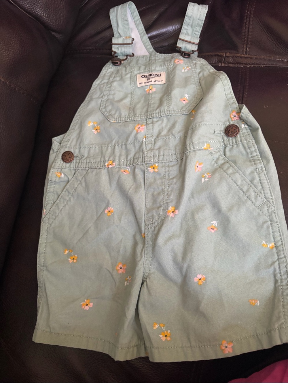 Oshkosh B’gosh Sage Green Yellow Ditsy Floral Print Shortalls 100% Cotton 3T